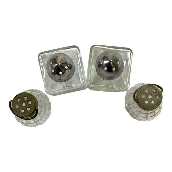 Lot of 4 Mini Bullet Top And Grenade Like Salt  Pepper Shakers Cut Pressed Glass - Picture 2 of 5